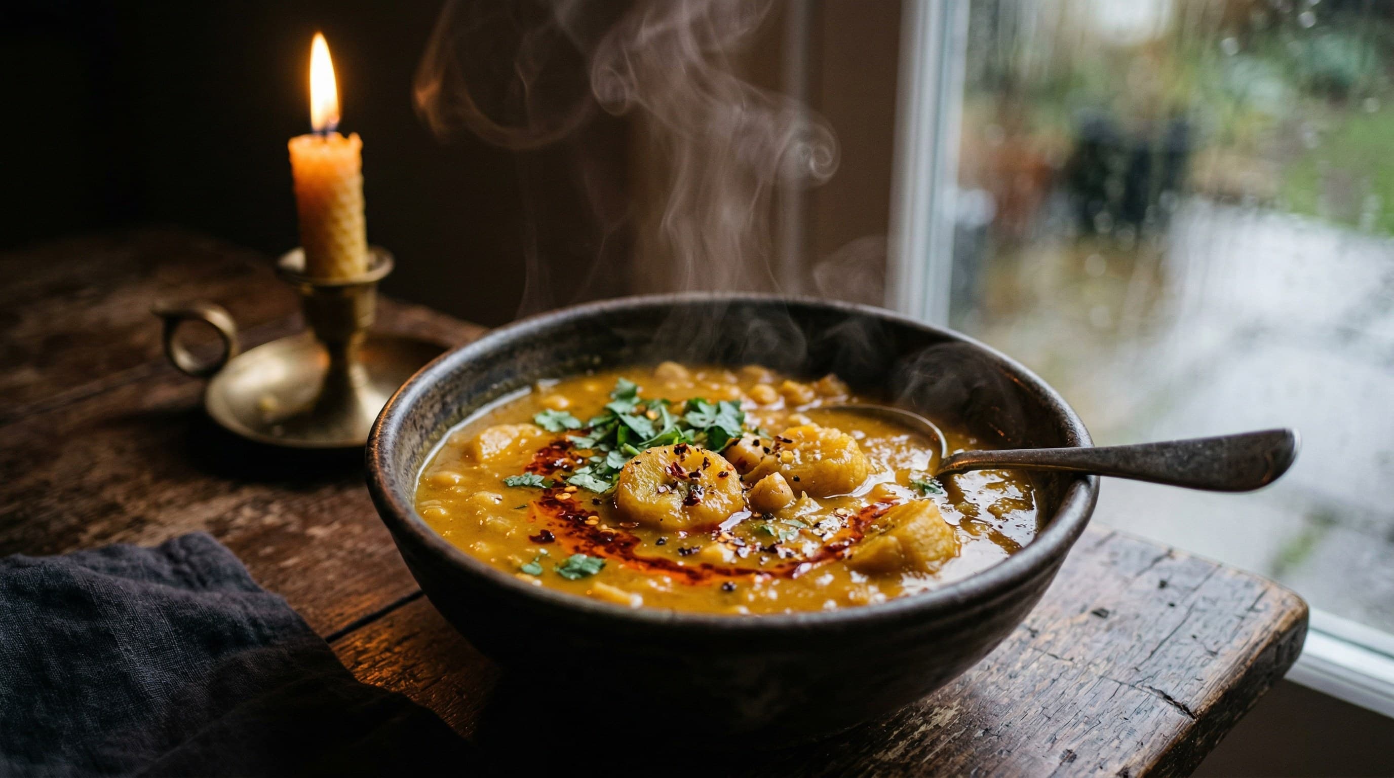 Spiced Chickpea Soup with Plantain and Ginger